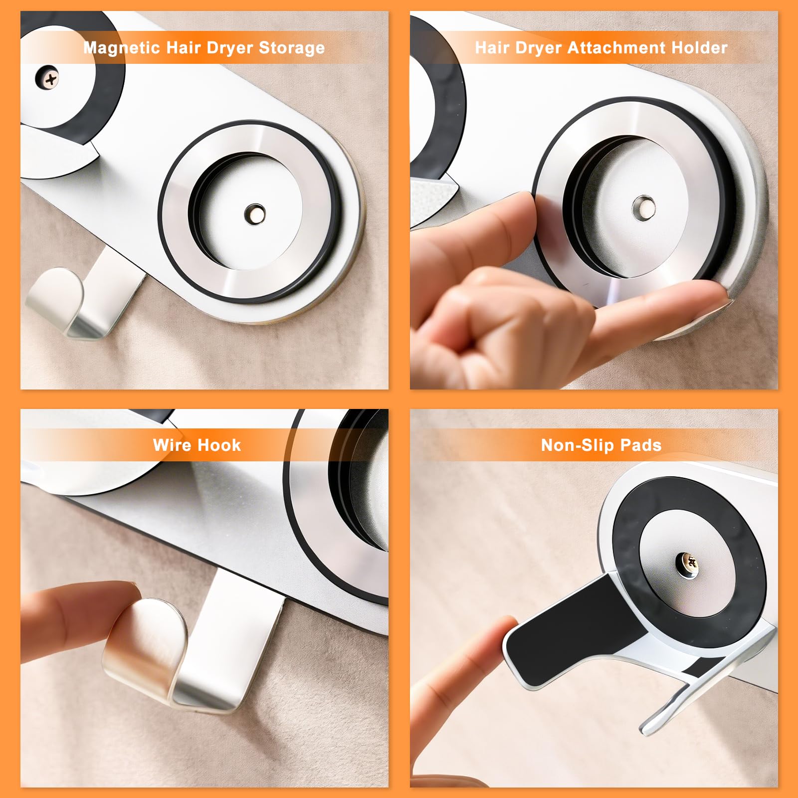 Supporto da parete per asciugacapelli compatibile con Dyson & Laifen, supporto adesivo per tutti gli asciugacapelli magnetico ad alta velocità, con gancio organizer per cavo e tappetino