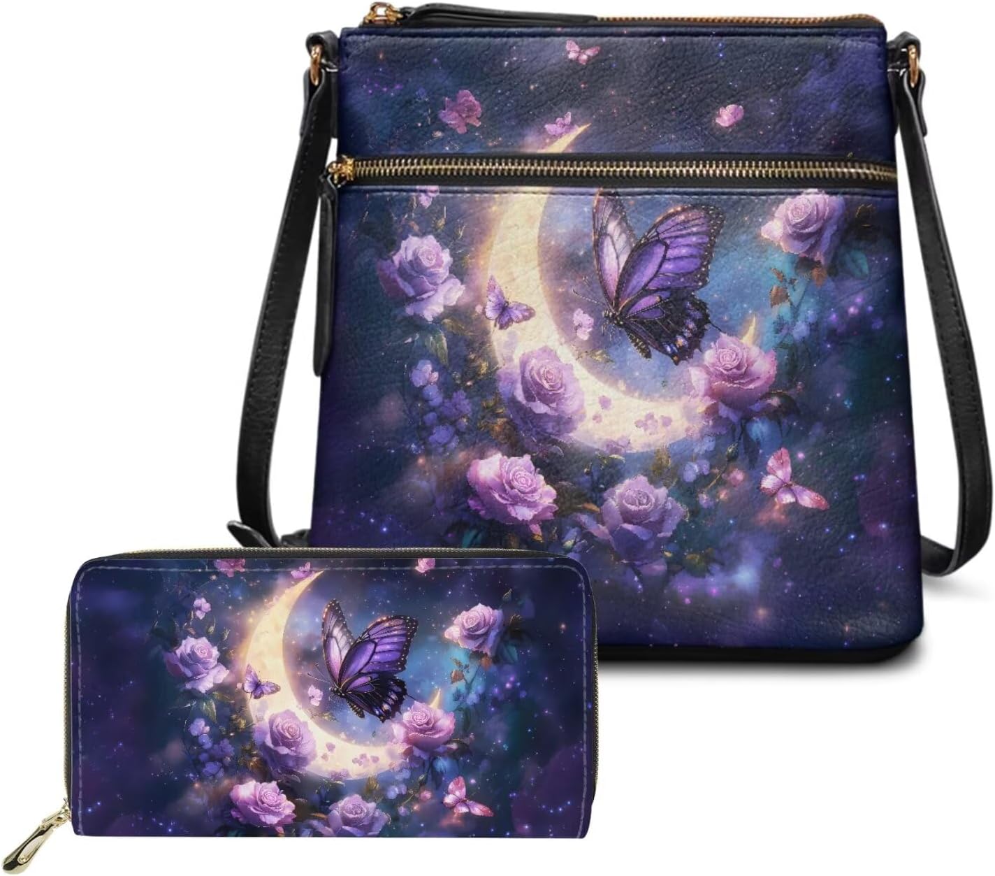 TODIYADDU Leather Shoulder Bag for Women Fashion Crossbody Bags and Purses 2 Piece Set for Ladies