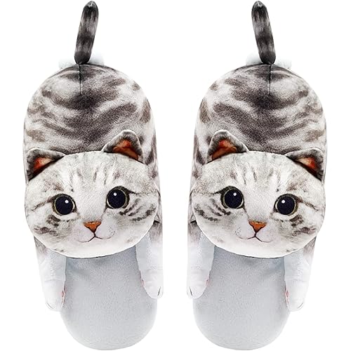 Funny Fuzzy Cat Slippers for Women,Bedroom Fluffy House Shoes,Cute Animal Indoor and Outdoor Slippers,Kawaii Slippers,Soft Non-Slip,Cat Gifts for Cat Lovers,Valentine's Day Gifts for Girls/Mom/Men