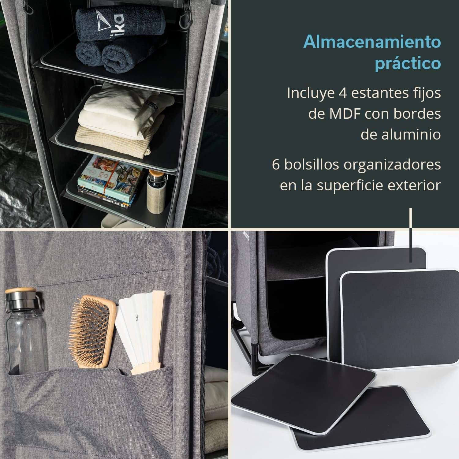 skandika Ruoka Armario Camping | Armario Alto, Sistema enchufable sin Herramientas, 140 cm de Altura, 4 Compartimentos con estantes, Bolsa de Transporte