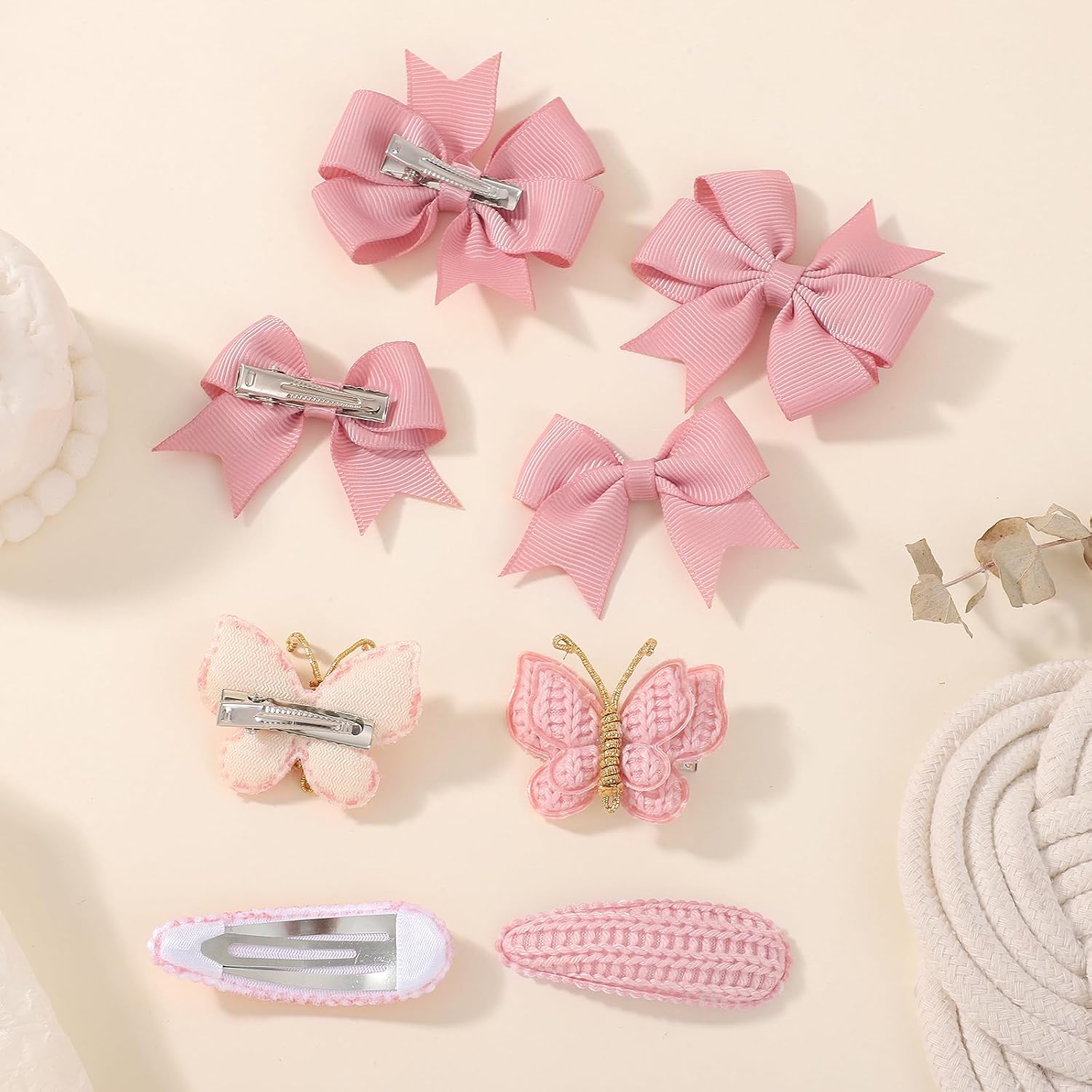 choicbaby 8pcs Pink Baby Girl Hair Bow Clips Set Small Knitted Butterfly Toddler Hair Clips Boutique Grosgrain Ribbon Bow Hair Barrettes Accessories for Infant Toddler Kids image 5