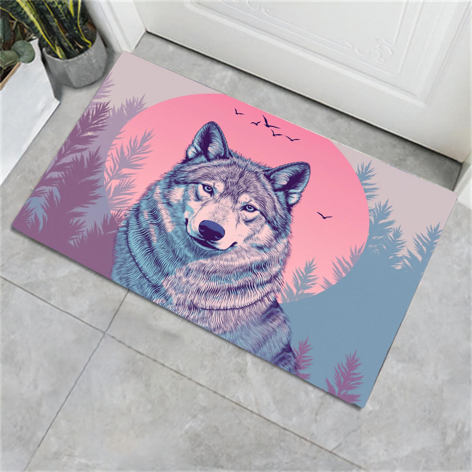 Tapis Timberwolves rétro 90x150cm paillasson rose antidérapant pour entrée et chambre