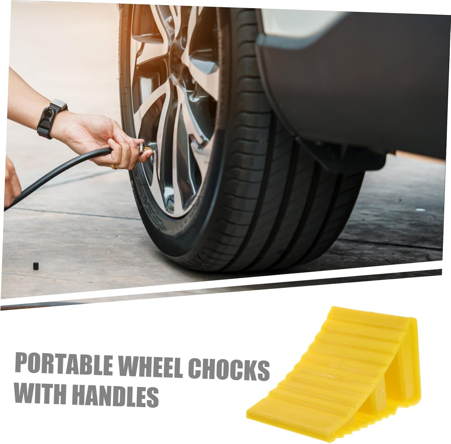 2pcs Plastic Wheel Chocks with Handle, Yellow Triangular Car Stoppers