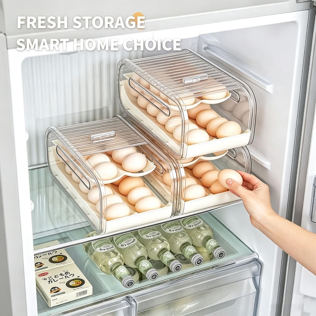 Countertop or Fridge Egg Holder with Front Access Rolling Design