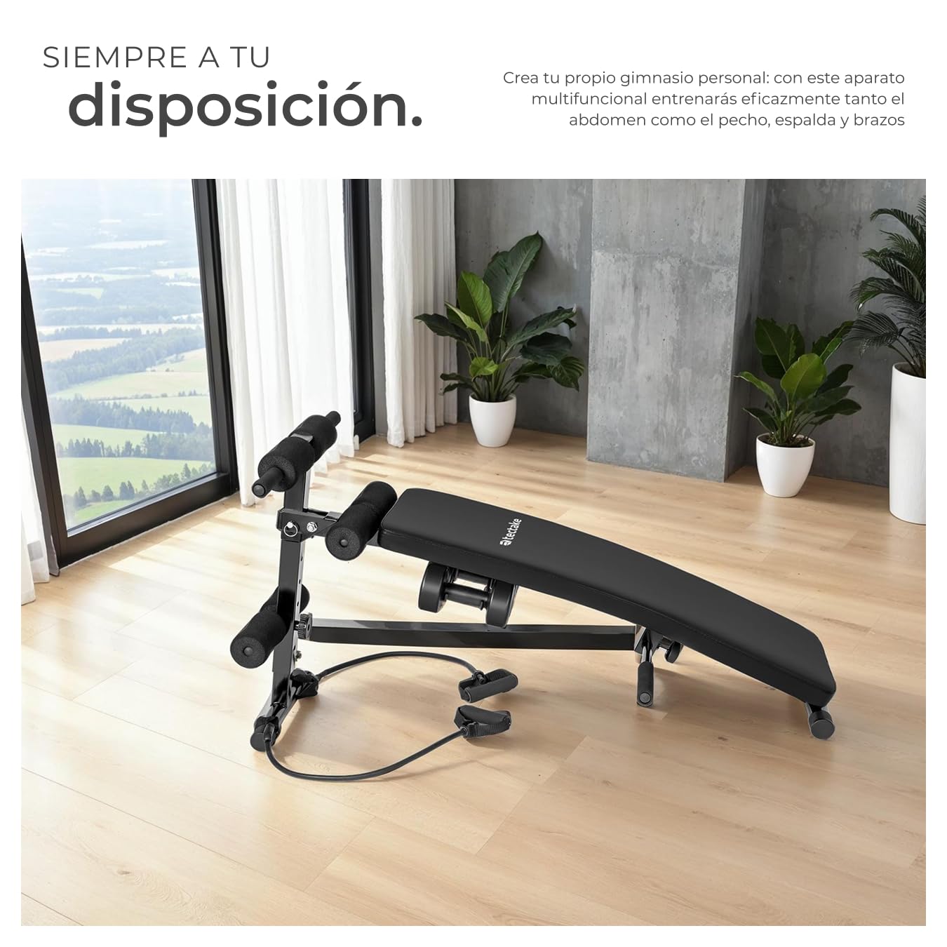 tectake® Banco Musculación, Equipo Multifuncional para Fitness en Casa, Abdominales y Banco de Pesas, Monta Tu Gimnasio en Casa - 129 x 55 x 70 cm