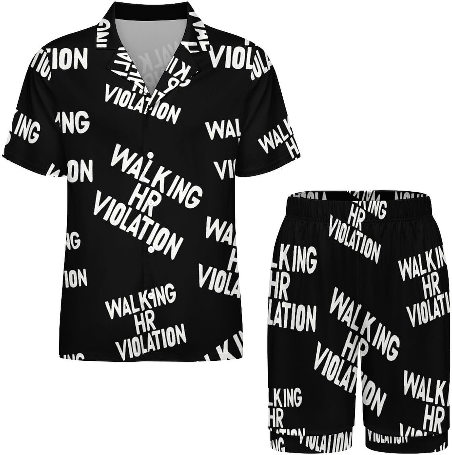 Walking HR Violation Men's Short Sleeve Pajama Set Satin Silk Like Lounge Sleepwear