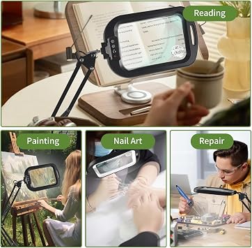 GABORISH 10X 30X Magnifying Glass with Light and Stand, Square Magnifying Lamp with 60 LEDs, 5 Colour Modes &Dimmable, Hands-Free 2-in-1 Magnifier with Light&Clamp for Reading Hobbies Craft Close Work