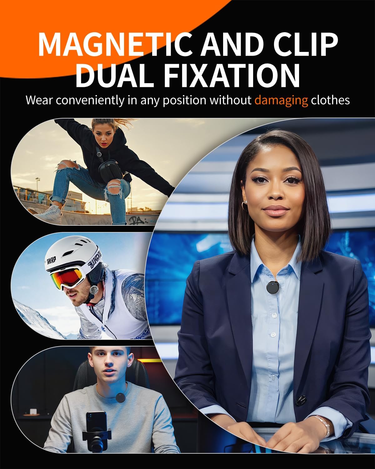 Wireless Lavalier Microphone Mini Mic for iPhone 16 15 pro max Android Phone Charging Case Lapel Clip Mics for Vlogging YouTube TikTok Video Recording Content Creators (USB-C&Lightning, Black)