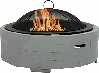 Sunnydaze 36-Inch Faux Stone Fire Pit Bowl with Handles - Wood-Burning F...