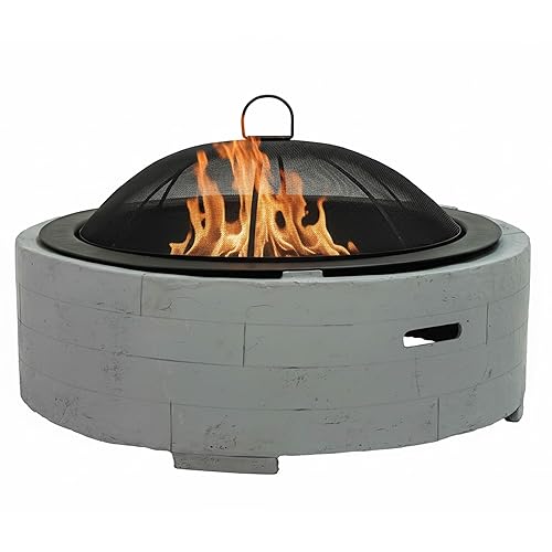 Sunnydaze 36-Inch Faux Stone Fire Pit Bowl with Handles -