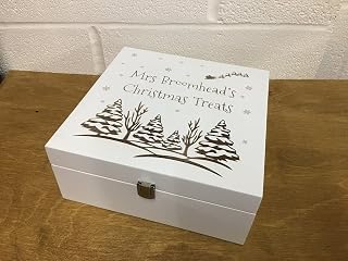 White Snowy Winter Wonderland ENGRAVED Personalised Wooden Christmas Eve Box Gift Family Treats (27cm Rectangle)