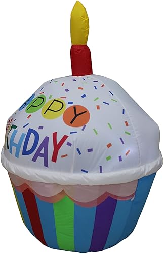 Miniatura 7 de Paquete de dos decoraciones para fiesta de cumpleaños, incluye pastel inflable de feliz cumpleaños de 6 pies de alto con velas y 4 pies de alto