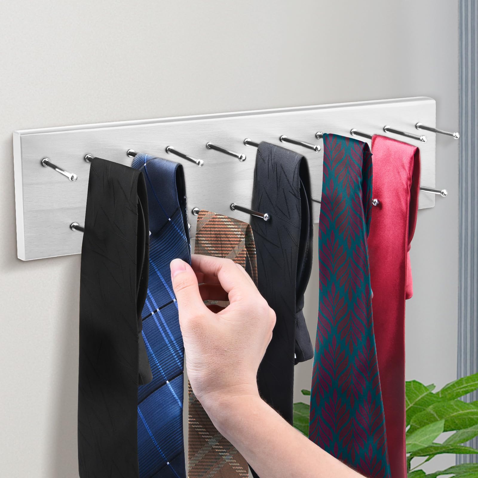 Appendiabiti da parete, in legno, per armadio, con 21 ganci cromati, organizer per cinture, cravatte, sciarpe, colore bianco