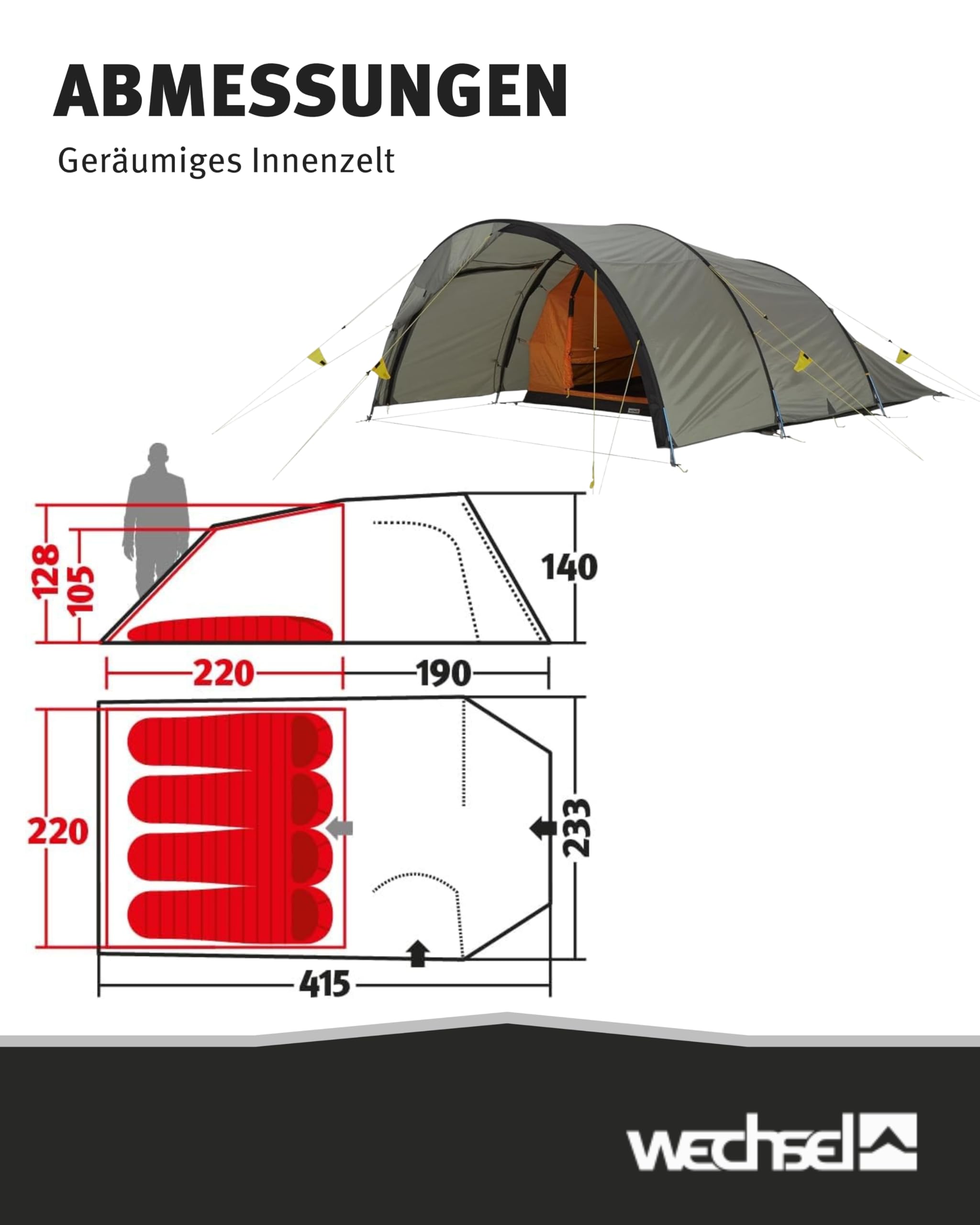 Wechsel Tunnelzelt Intrepid 4 I geräumiges Zelt für 4 Personen I Wetter- & windfestes Campingzelt mit 2 Eingängen I Outdoor-Familienzelt ideal für den Camping-Urlaub