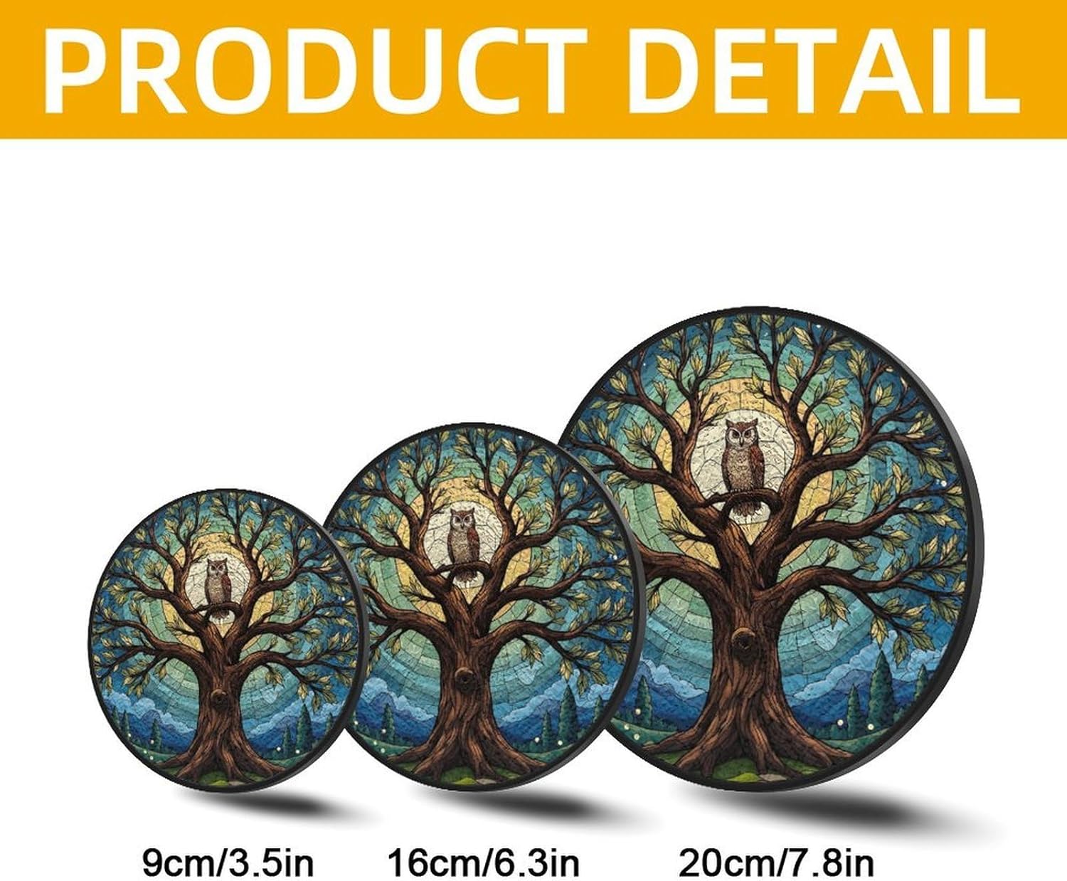 Stained Glass Window Hanging,Owl in Moonlit Tree Sun Catchers for Window Door Home Decor Suncatcher Christmas, Mother's Day, Birthday, Gifts for Women, Men 3.5x3.5in(9x9cm) - Image 7