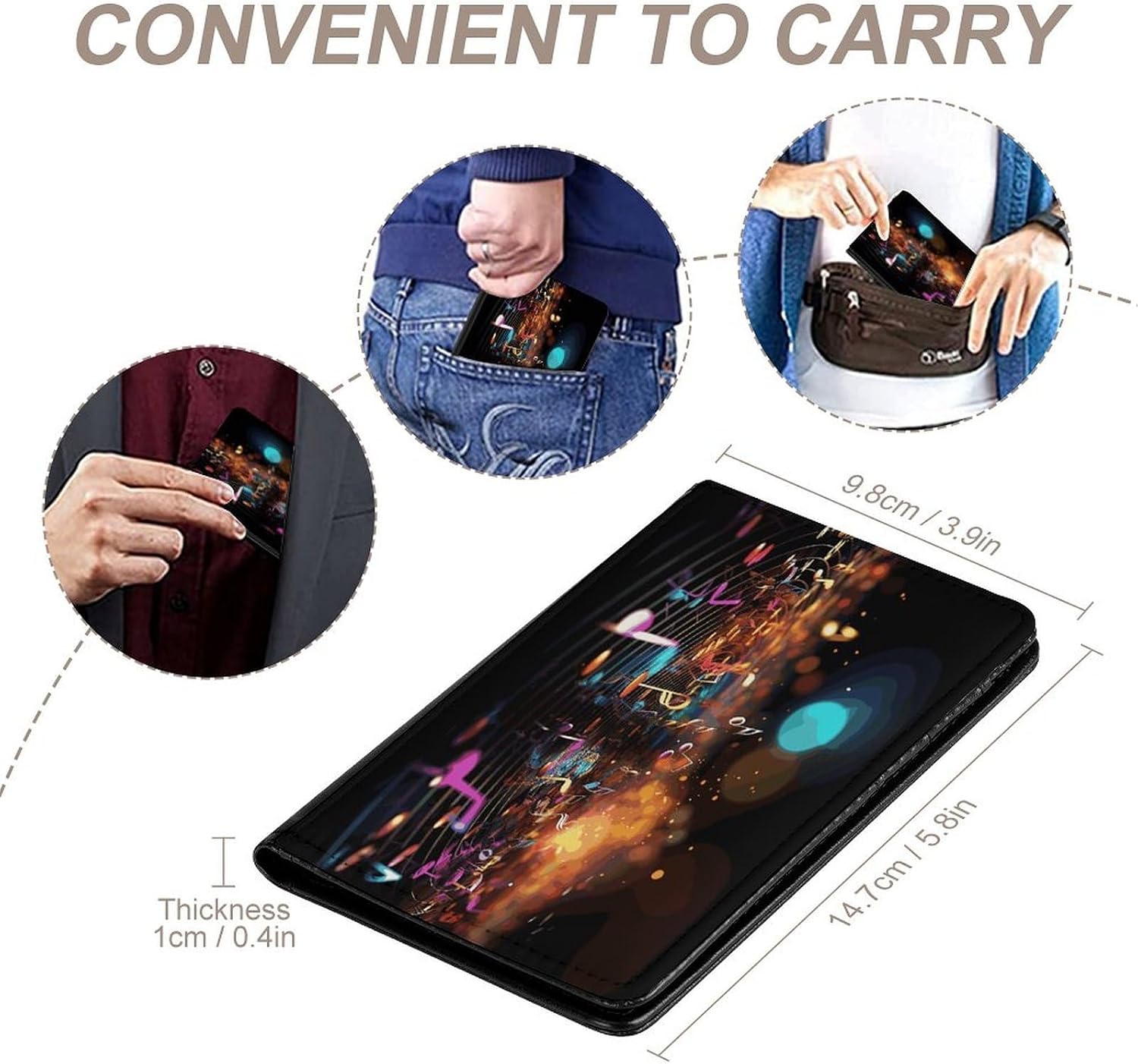 Colorful Music Notes Passport Holder for Women Men Slim Travel Wallet Travel Document Organizer ID Card Protector Case Holders PU Leather Passport Cover Credit Card Holder image 4