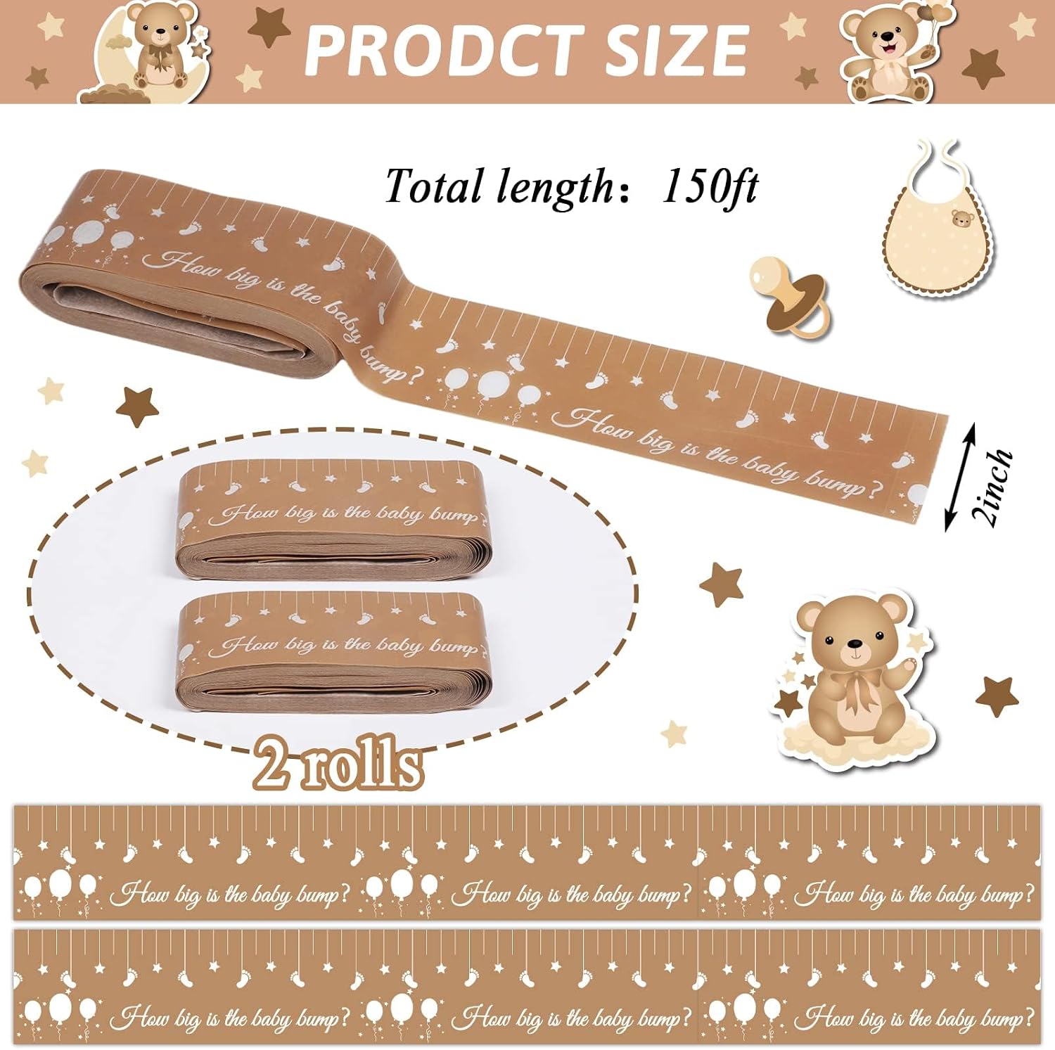 Baby Shower Games Baby Bump Belly Measure Tape Game Blue image 2