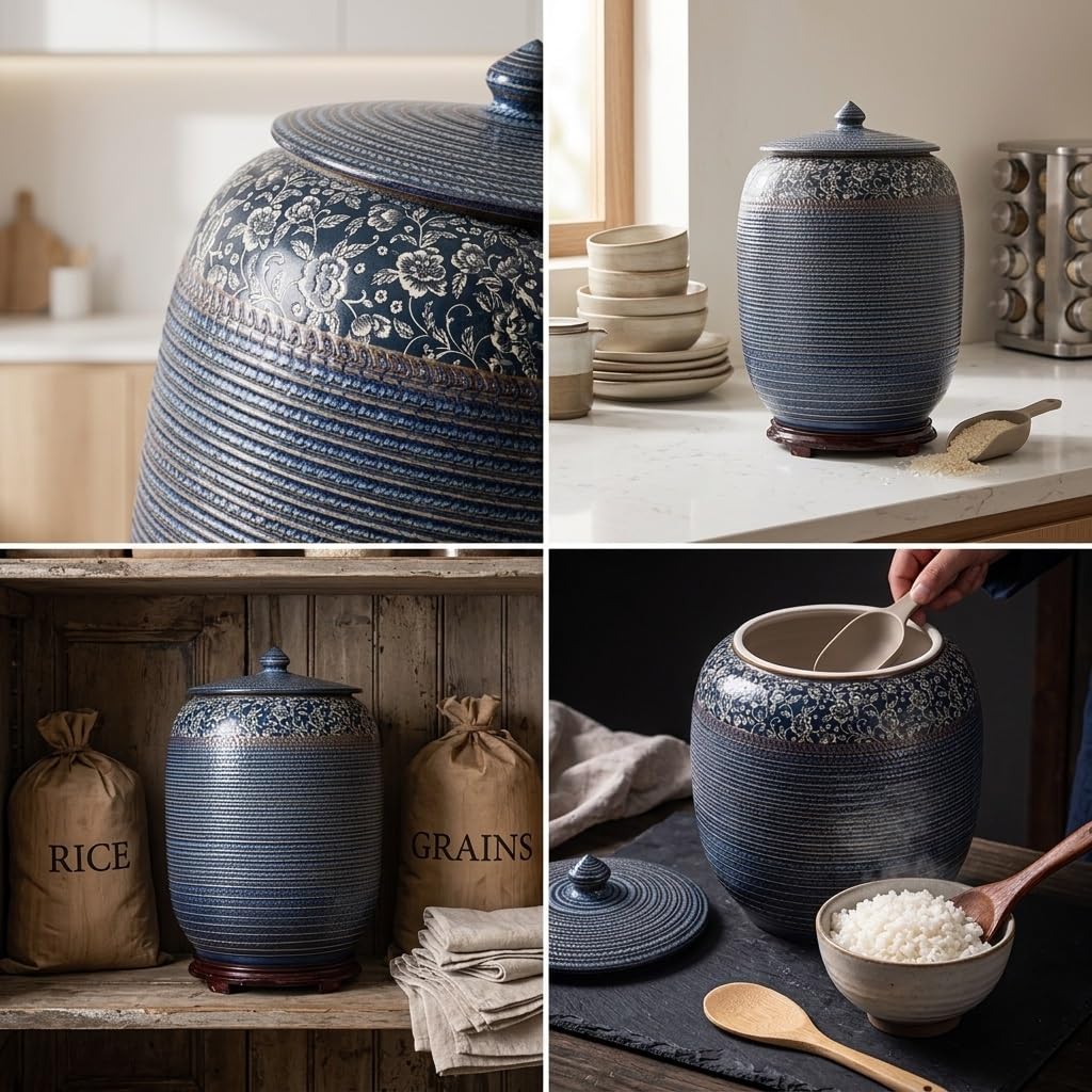 Elegante tarro de almacenamiento de cerámica para granos, bocados y café, dispensador sellado retro con abertura de boca ancha y tapa de agarre fácil, ideal para la organización de la cocina, tiene ha