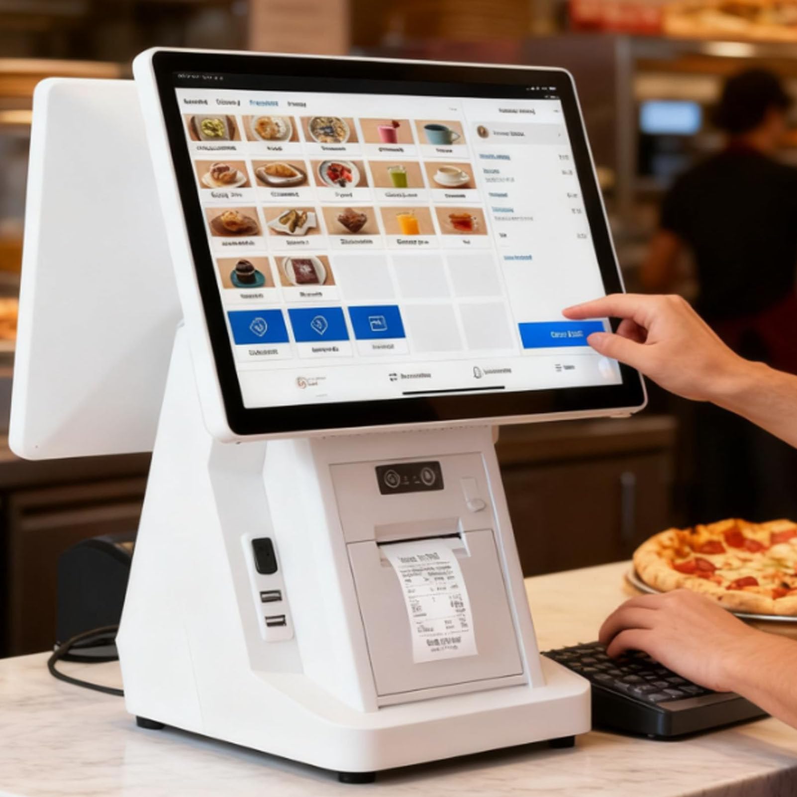 Registratore di cassa con doppio schermo touch da 15,6 pollici, sistemas POS con stampante termica integrata, 4/8 GB di RAM, 64/128 GB di SSD, Windows — Ideale per negozi, ristoranti 4G64G-80mm