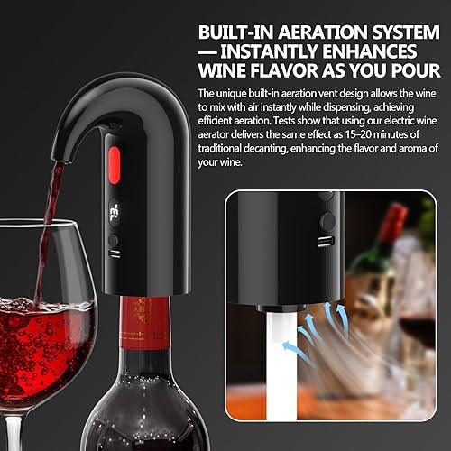 Miniatura 4 de Aireador eléctrico de vino y bomba decantadora  Aireación silenciosa de doble bomba, vertido medido, pantalla de temperatura y sistema recargable