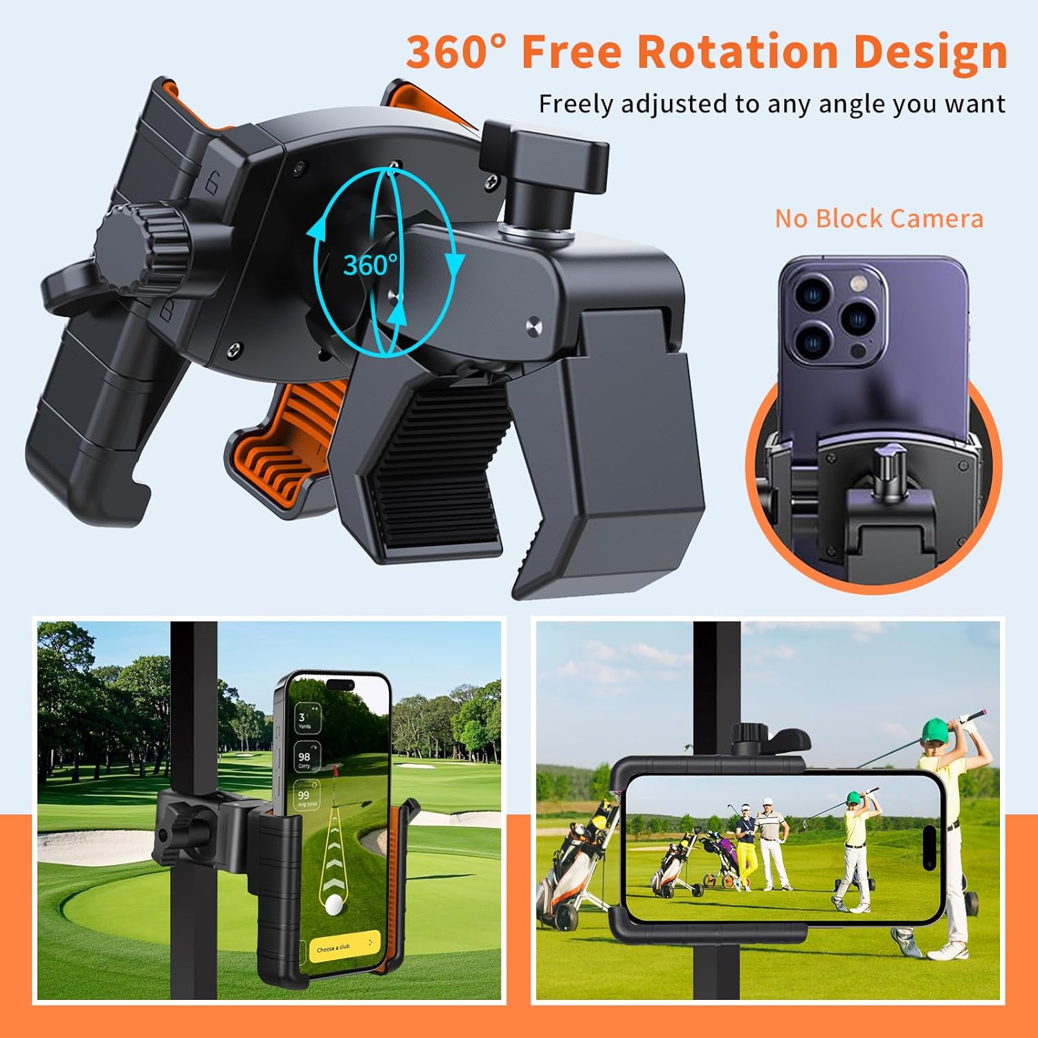 Golf Cart Phone Holder- Rotatable Universal Phone Mount Compatible with iPhone/Samsung/Pixel and Smartphones, Suitable for EZGO/Club Car/Yamaha[Big Phones Friendly] - Image 4