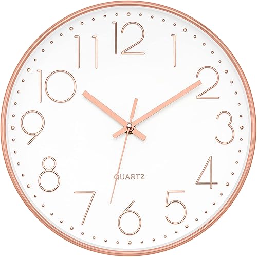 Miniatura 2 de Foxtop Reloj de pared de 14 pulgadas, reloj de pared grande silencioso sin tictac de oro rosa, funciona con pilas, reloj de pared redondo de cuarzo,