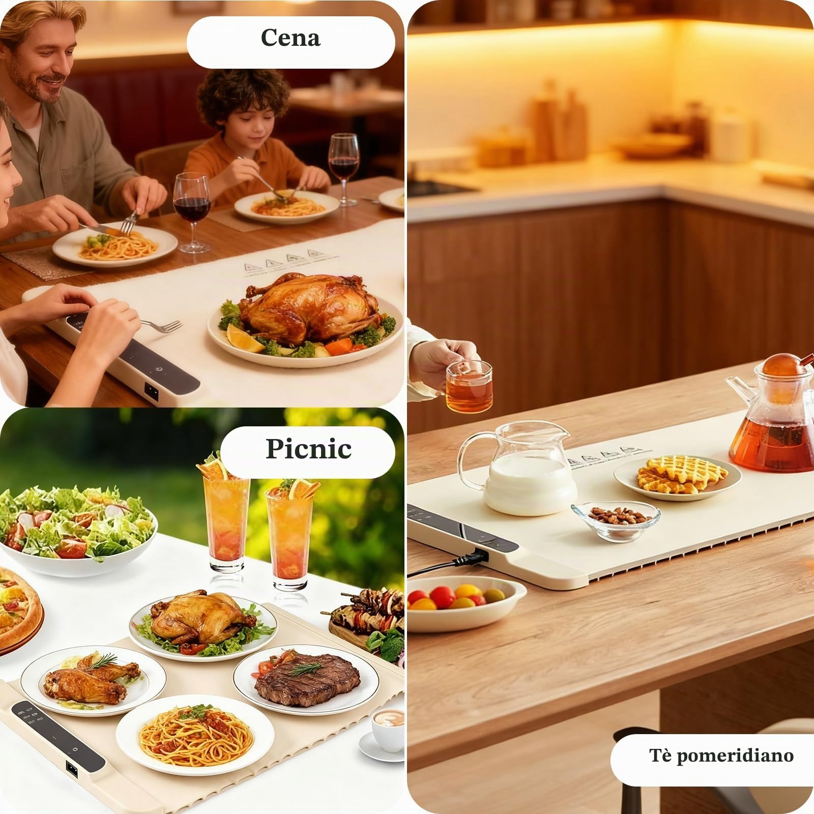 Scaldalibo elettrico con temperatura regolabile 35-100 ℃ e timer da 4 ore, 6 modalità di riscaldamento con protezione per bambini, riscaldamento su tutta la superficie, per feste a buffet in famiglia