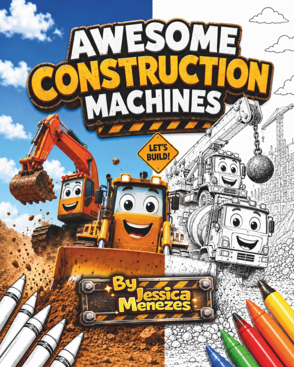 Construction Vehicles Coloring Book for Kids Ages 3-8: Fun & Easy Trucks, Cranes, Excavators, Bulldozers and More!