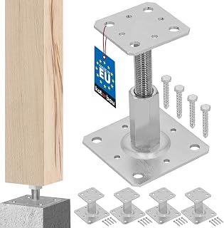 KOTARBAU® 4er Set Pfostenträger höhenverstellbar - Montagestütze - 80 x 80 mm - Balkenschuh - Vertikal Verstellbarer Pfostenfuß – 90 – 150 mm - Schraubanker – Holzpfostenhalterung