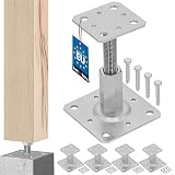 KOTARBAU® Zestaw 4 szt. Podstawa Słupa Regulowana w Pionie – 80 x 80 mm – PSRT – Kotwa Przykręcana – Wspornik Słupa Drewnianego – 90-150 mm