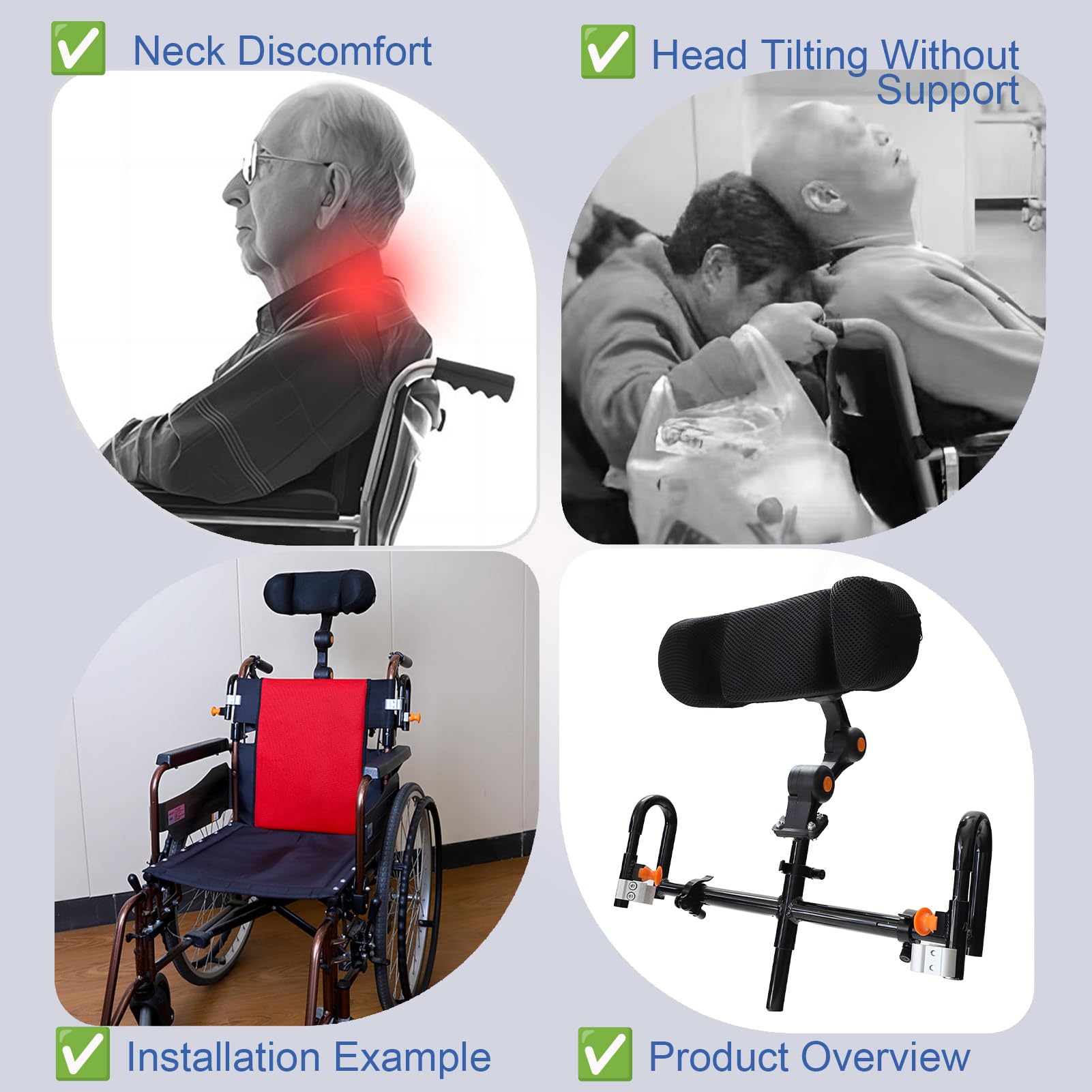 Regulowany zagłówek do wózka inwalidzkiego – ergonomiczny zagłówek do wózków inwalidzkich, podparcie karku dla seniorów i osób niepełnosprawnych, do uniwersalnych wózków inwalidzkich
