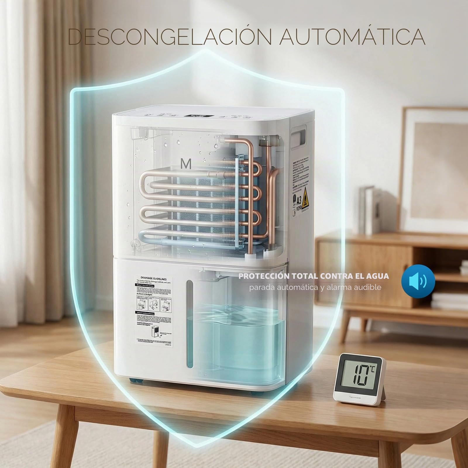 Mxmoonant Deshumidificador 15L/día, App + panel control humedad | timer 24h, 3 modos, manguera y depósito para hogar y sótano