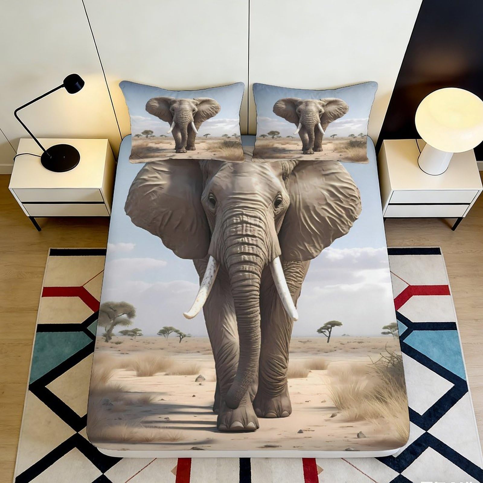 Jqzkxnhpbr Style-3 3D Printed Elephant Savanna Fitted Sheet Microfiber Soft Breathable Wildlife Bed Cover For Bedroom Dorm Decor 90X200x25cm