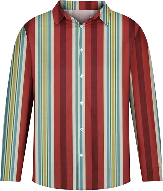Striped Print Button Down Shirts for Men 2024 Fashion Long Sleeve Collar T-Shirts Casual Stylish Work Tee Tops