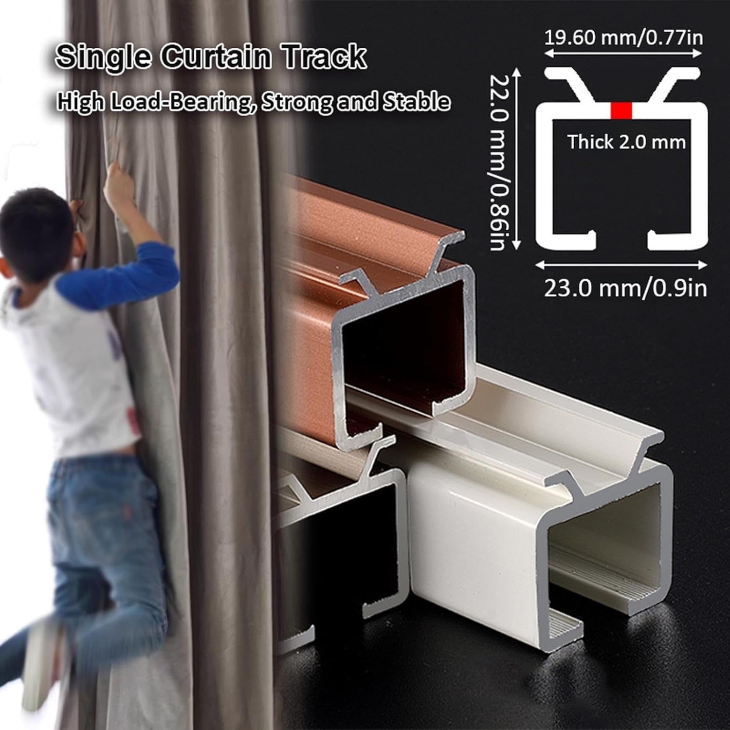 Aluminum Alloy Curtain Track Curtain Single Tracks for Living Room Bedroom Windows(White side,110 cm/3.6ft)