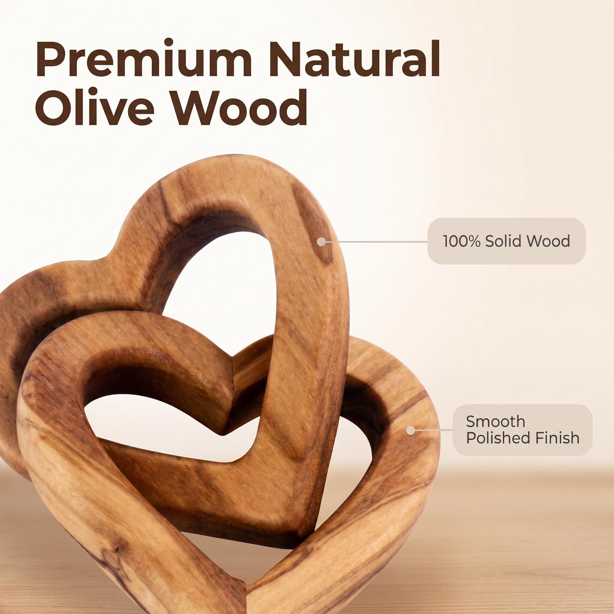 Corazones de madera de olivo entrelazados, regalo del día de San Valentín para compromiso, aniversario, boda, corazones de madera de olivo entrelazados unidos a mano, decoración del hogar (M)