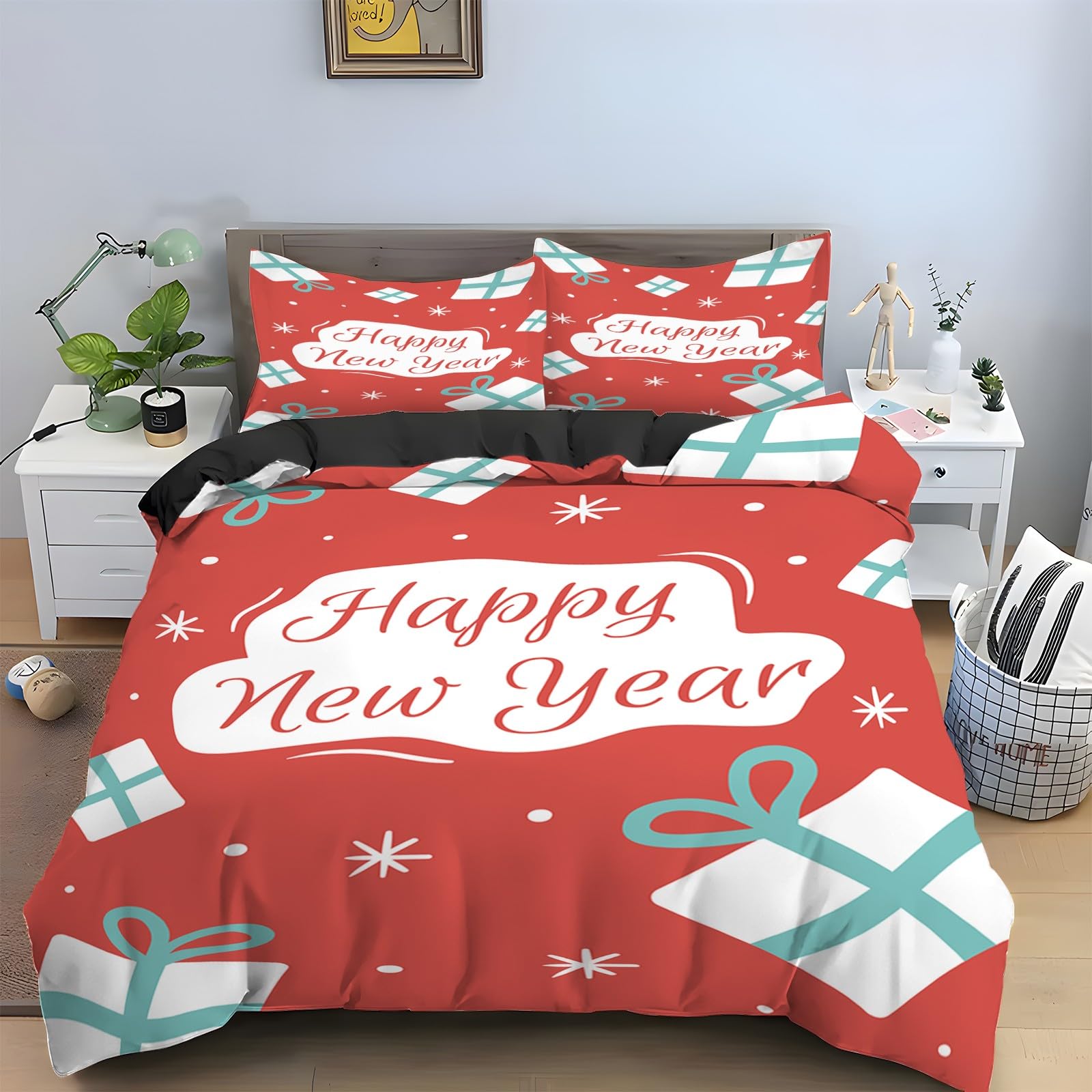Housse de Couette 160x200 Cadeau de Nouvel An - Ensemble de Literie 3 Pièces