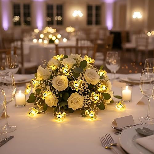 Miniatura 2 de Luces de Cadena Decorativas de Abejas de 10 pies, Cadena de Luces con 30 Bombillas LED en Forma de Abeja Operadas por Batería, Luces de Hadas para