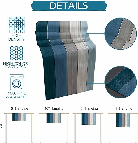 Miniatura 16 de Camino de mesa de algodón y lino estilo granja rústico retro, textura de madera de granero, color degradado marrón y gris, antideslizante,