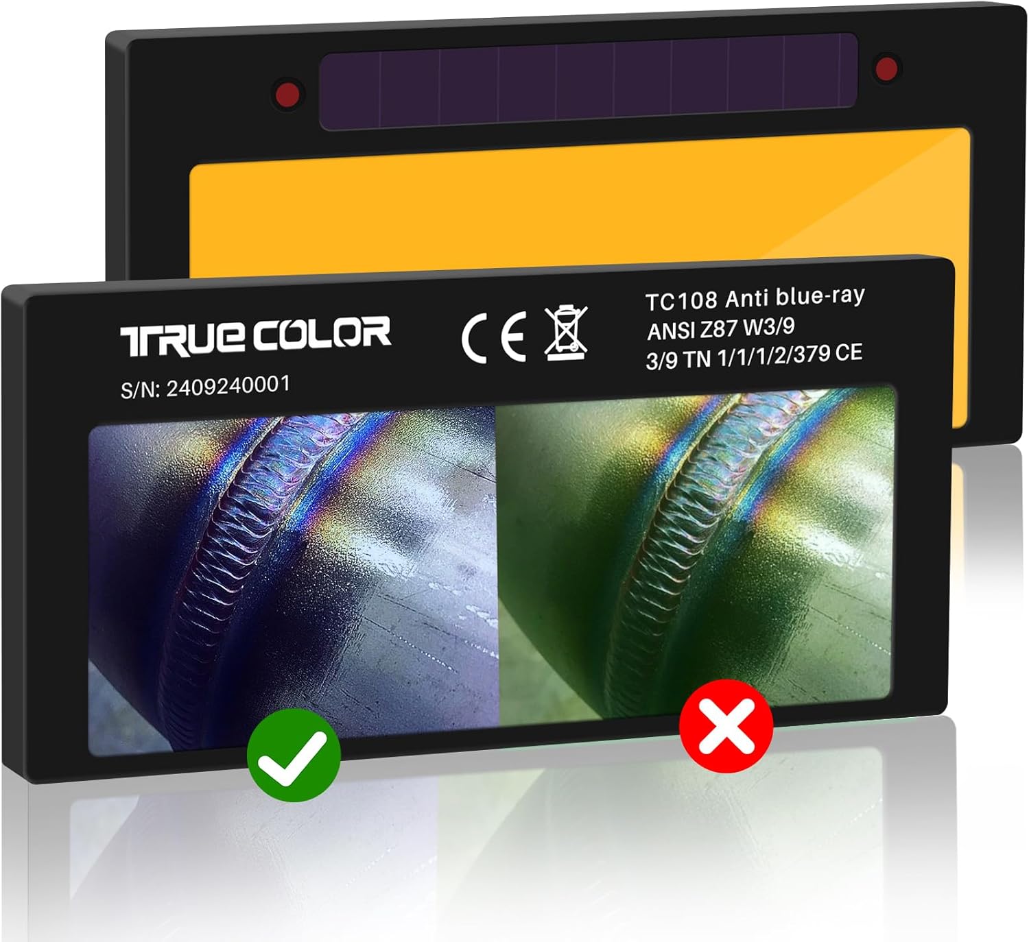 2x4 1/4 Gold Welding Lens,Gold Auto Darkening Welding Lens Replacement for Pancake and Pipeliner Welding Hood Parts,True Color Technology,HD Auto Darkening Welding Lens Shade 9