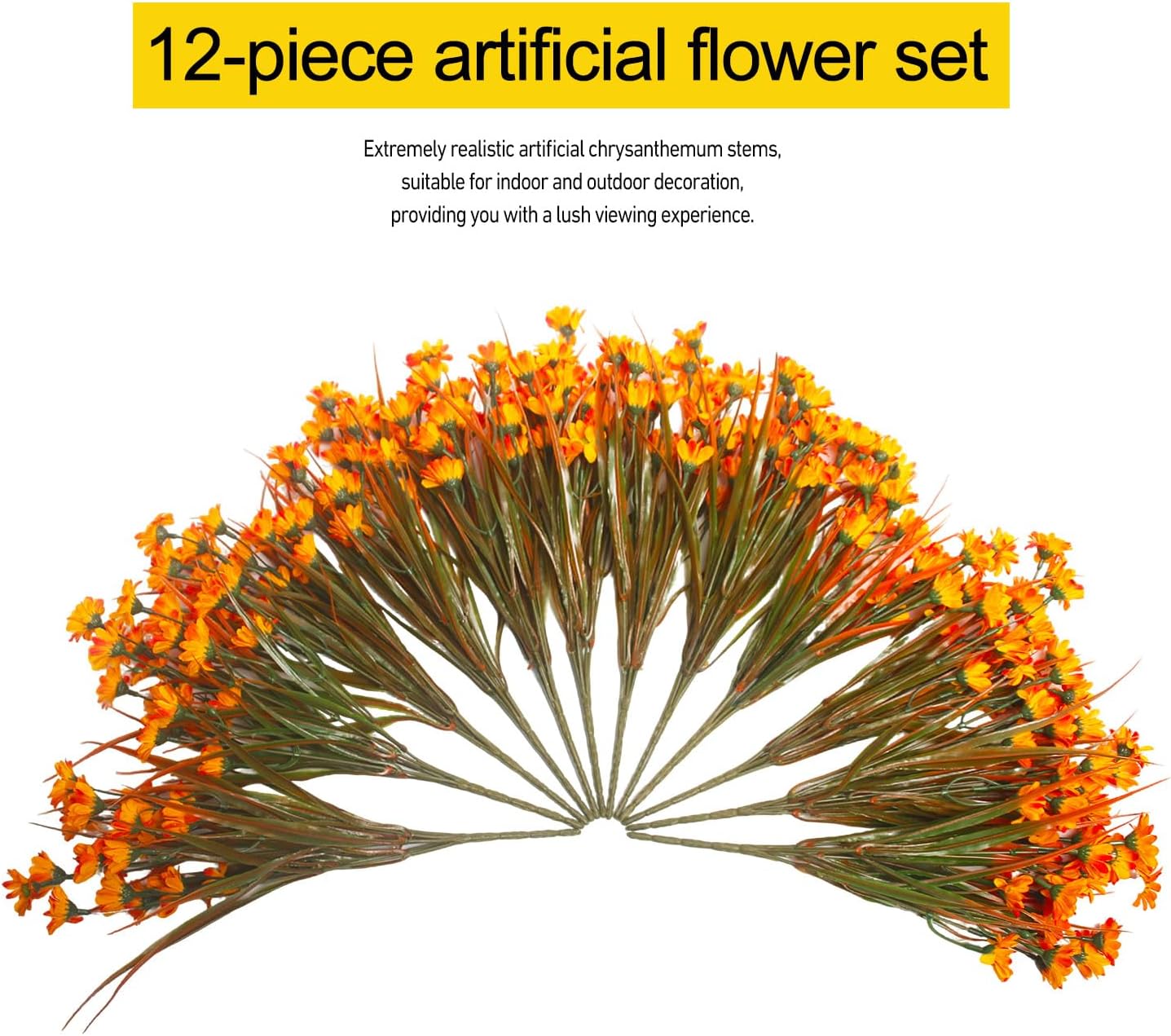 12-Pack Orange Artificial Daisy Flowers for Outdoors - UV Resistant Fake Daisies for Hanging Baskets & Planters, Fall Porch Decor, Thanksgiving, Home & Garden Decor