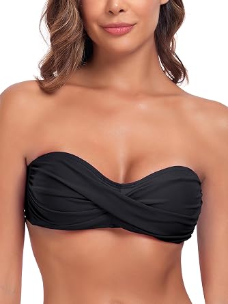 Colloyes Womens Bandeau Bikini Top Strapless Tie Back Bathing Suit Top