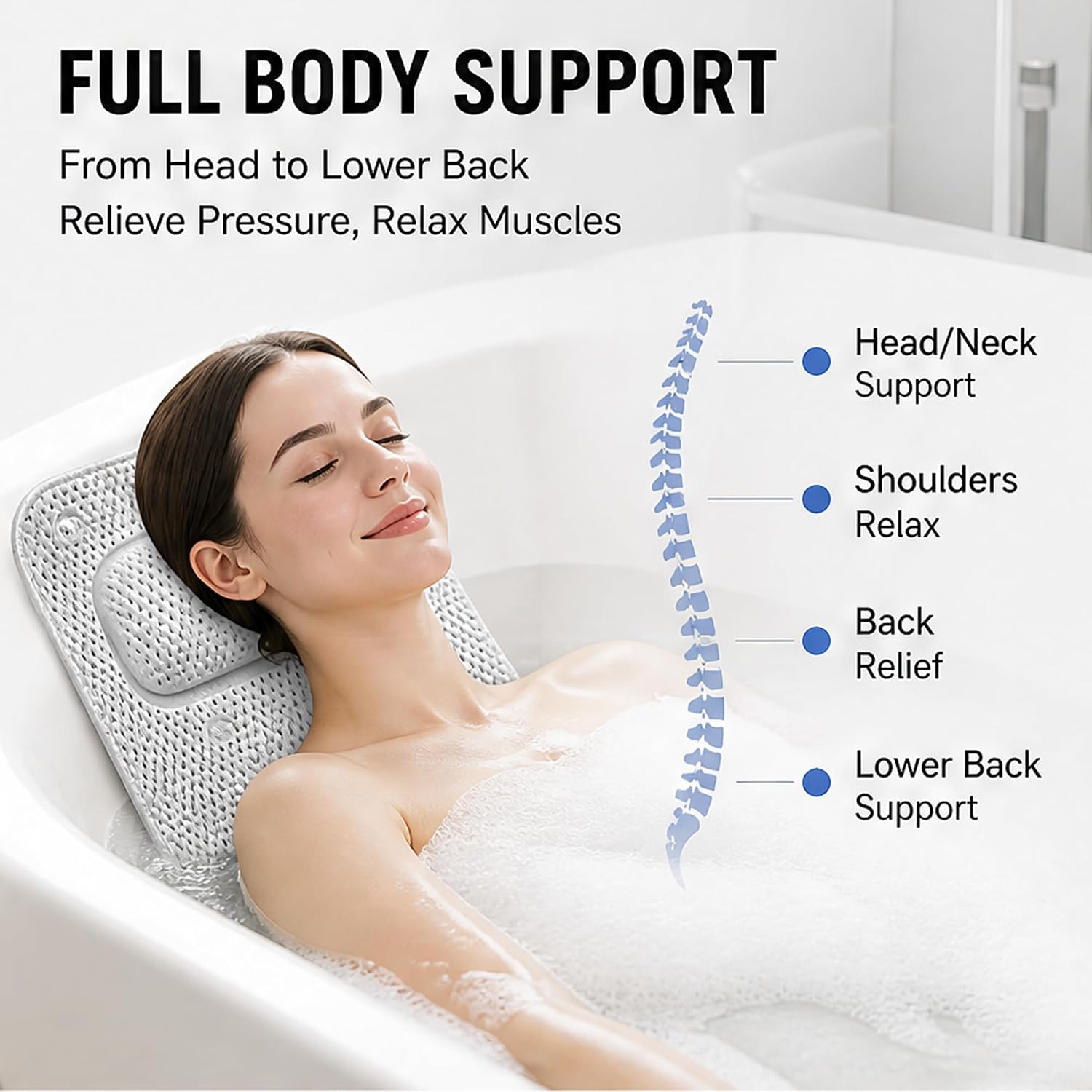 Full Body Bath Pillows for Tub, Easy-Care PVC, 14.2 x 50 in