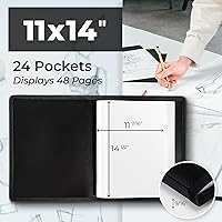 Vista 2 de Dunwell Carpeta portafolio de arte de 11x14 con papel de montaje (negro), carpeta grande para almacenamiento de obras de arte, 24 fundas muestran 48