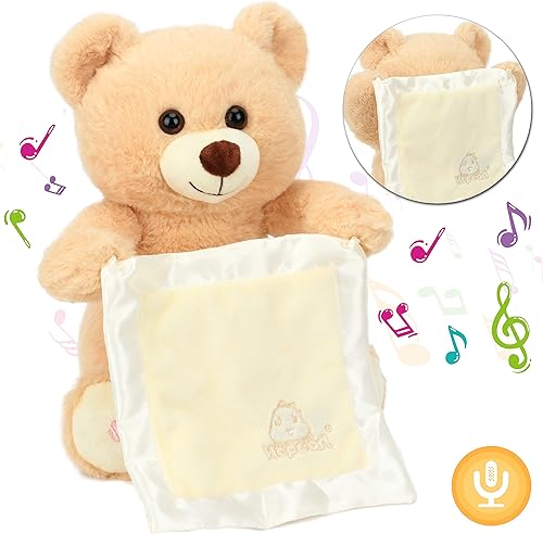 Hopearl Peek A Boo Bear con manta de seguridad, interactivo, repite lo que dices, juguete de peluche musical que canto y habla, adorable animal