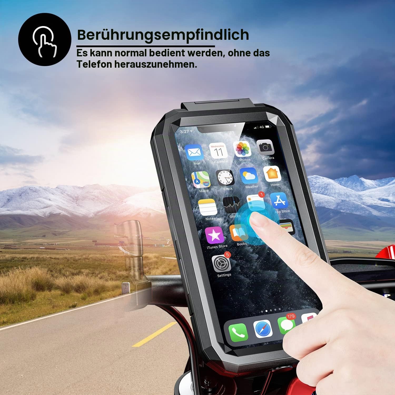 iMESTOU Wasserdichtes Motorrad Wireless USB C Telefonmontage, Lenker Handyhalter 360 Rotation Passt für 5,5"-6,8" Smartphones, funktioniert mit 12/24V Motorrädern (L)