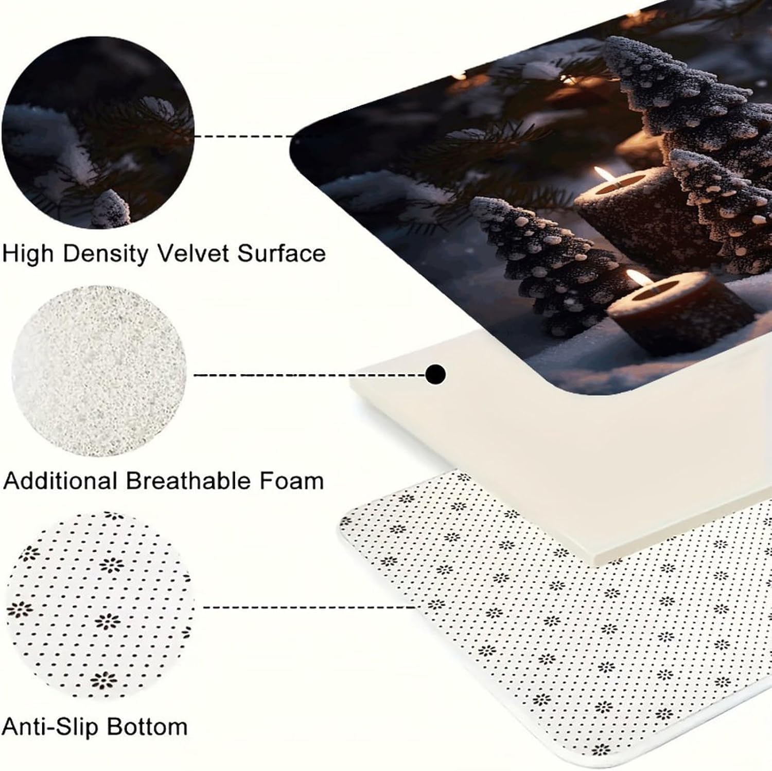 There is Snow on The Candle Kitchen Mats for Floor 3 Pcs Kitchen Rugs