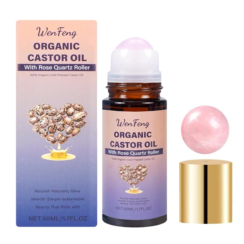 WenFeng Óleo de Rícino Orgânico em Roll-On com Esfera de Quartzo Rosa, 50 mL