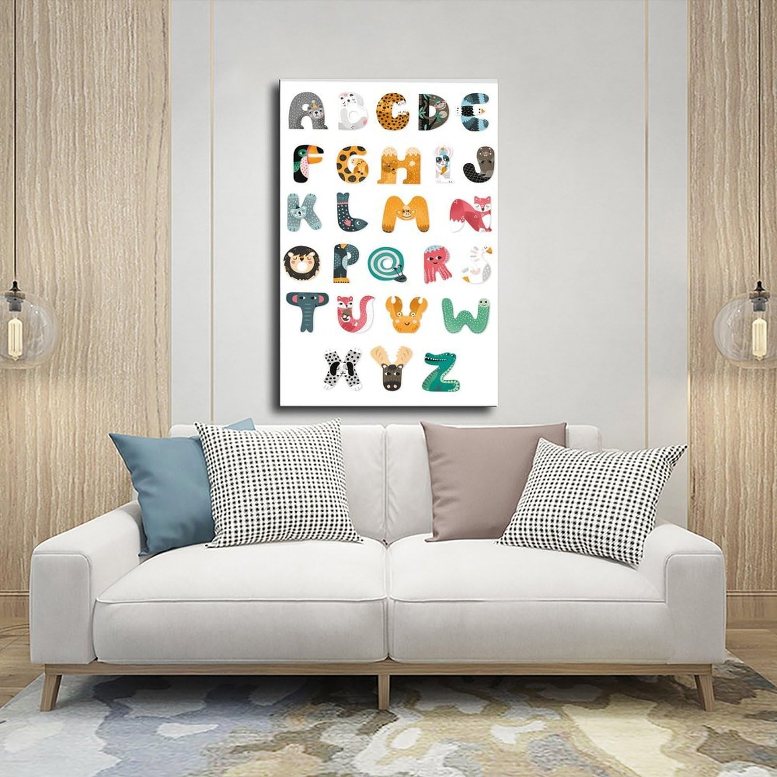 Poster sur toile à thèmes éducatifs Alphabet de A à Z (7) - Décoration murale pour salon, chambre à coucher - 40 x 60 cm