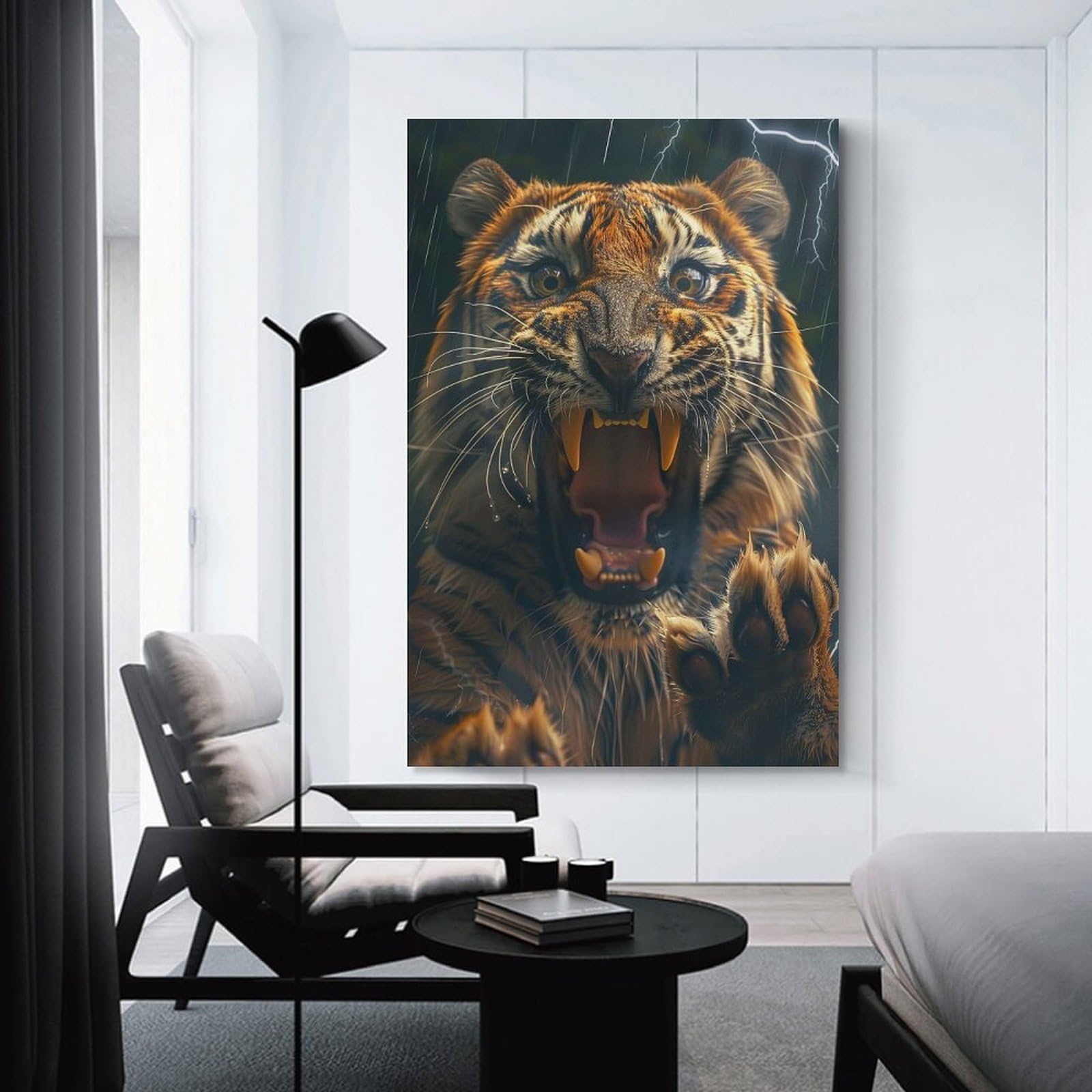 Junmoney Tiger Lightning Canvas Art Print, 08x12inch(20x30cm), for Wall Displays, Bedrooms Or Room Updates, Home Wall Art for Statement Displays